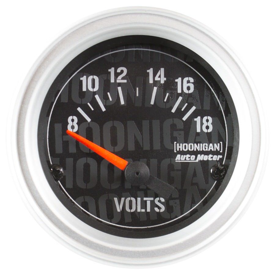 AutoMeter Voltmeter - Hoonigan Ultra-Lite - 8-18V - Electric - Analog - Short Sweep - 2-1/16 in Diameter - Black Face - Each