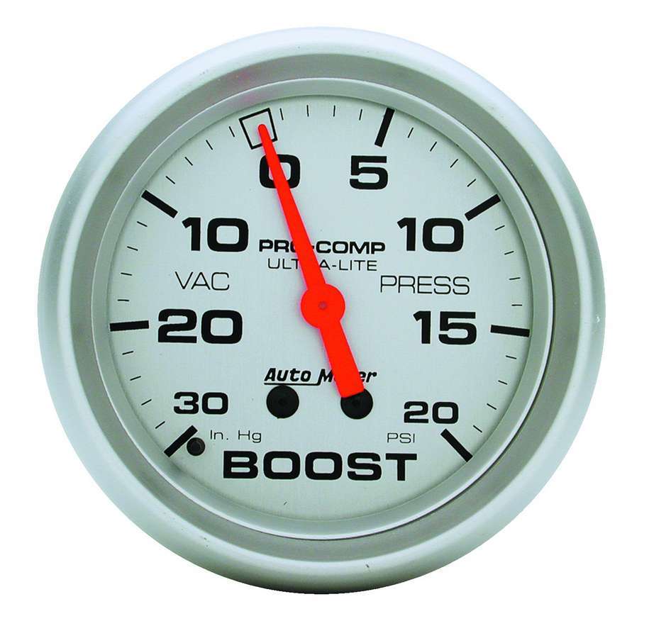 AutoMeter Boost / Vacuum Gauge - Ultra-Lite - 30 in HG-20 psi - Mechanical - Analog - 2-5/8 in Diameter - Silver Face - Each