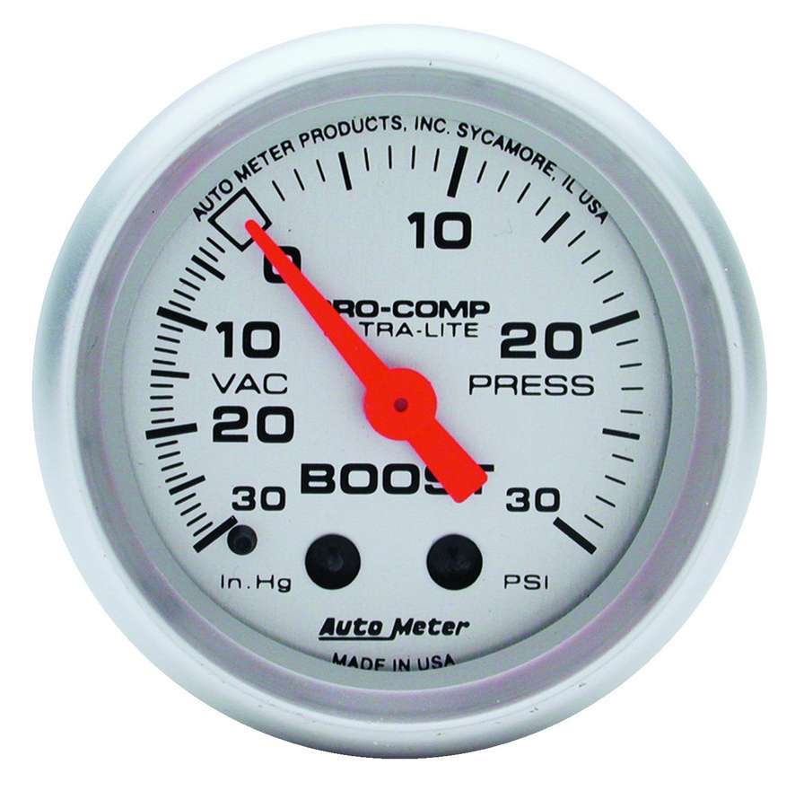 AutoMeter Boost / Vacuum Gauge - Ultra-Lite - 30 in HG-30 psi - Mechanical - Analog - 2-5/8 in Diameter - Silver Face - Each