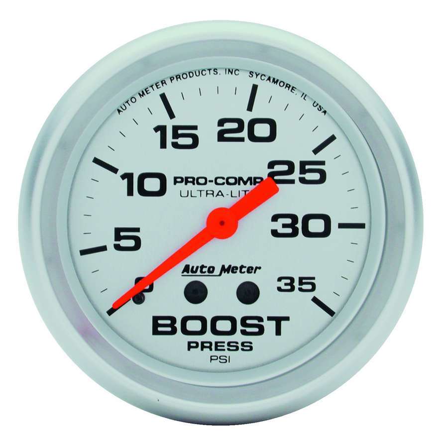 AutoMeter Boost Gauge - Ultra-Lite - 0-35 psi - Mechanical - Analog - 2-5/8 in Diameter - Silver Face - Each