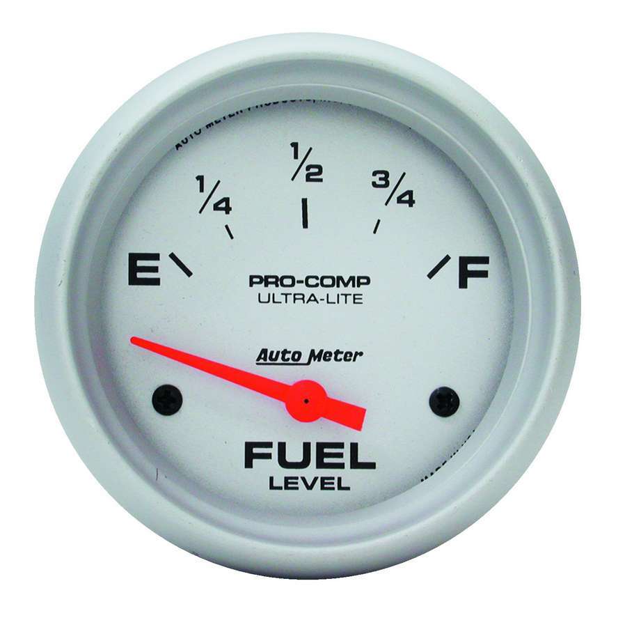 AutoMeter Fuel Level Gauge - Ultra-Lite - 0-90 ohm - Electric - Analog - Short Sweep - 2-5/8 in Diameter - Silver Face - Each