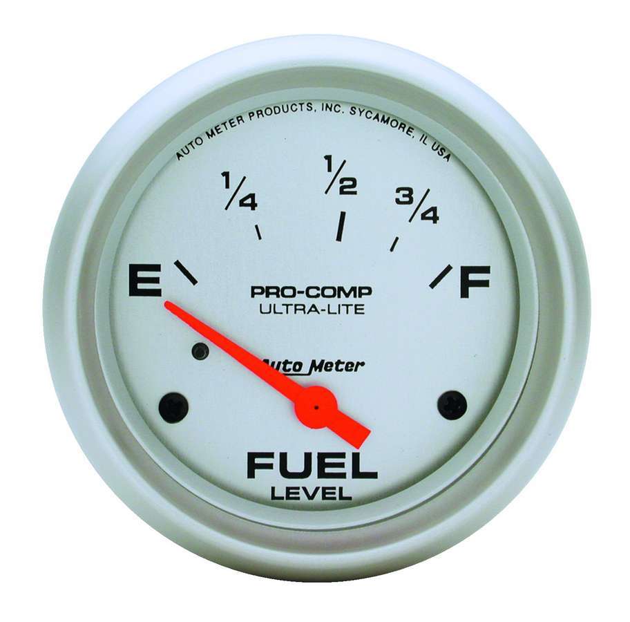 AutoMeter Fuel Level Gauge - Ultra-Lite - 73-10 ohm - Electric - Analog - Short Sweep - 2-5/8 in Diameter - Silver Face - Each
