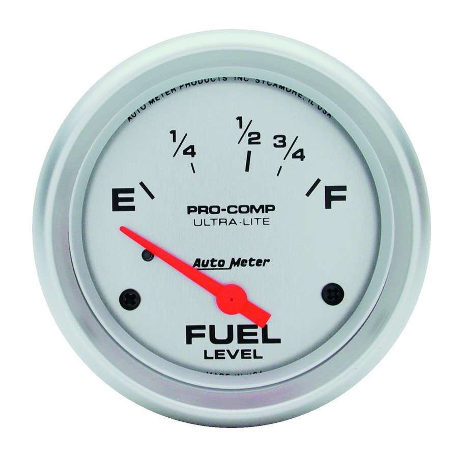 AutoMeter Fuel Level Gauge - Ultra-Lite - 16-158 ohm - Electric - Analog - Short Sweep - 2-5/8 in Diameter - Silver Face - Each