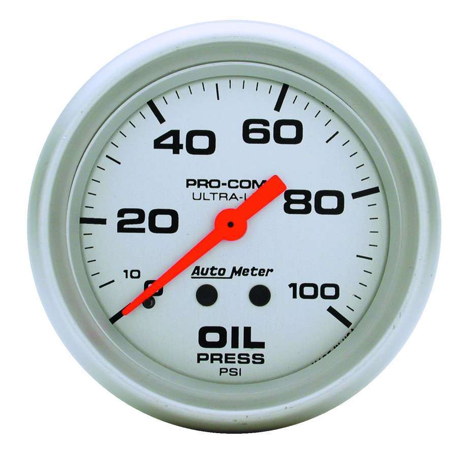 AutoMeter Oil Pressure Gauge - Ultra-Lite - 0-100 psi - Mechanical - Analog - Full Sweep - 2-5/8 in Diameter - Silver Face - Each