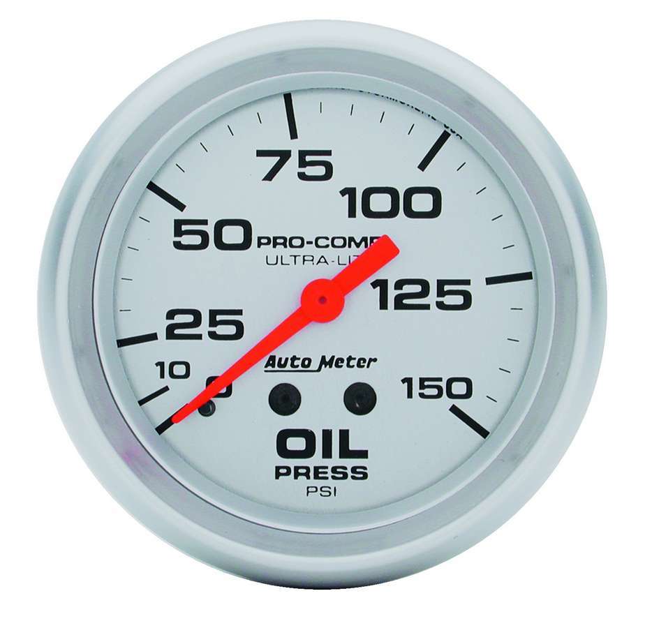 AutoMeter Oil Pressure Gauge - Ultra-Lite - 0-150 psi - Mechanical - Analog - Full Sweep - 2-5/8 in Diameter - Silver Face - Each