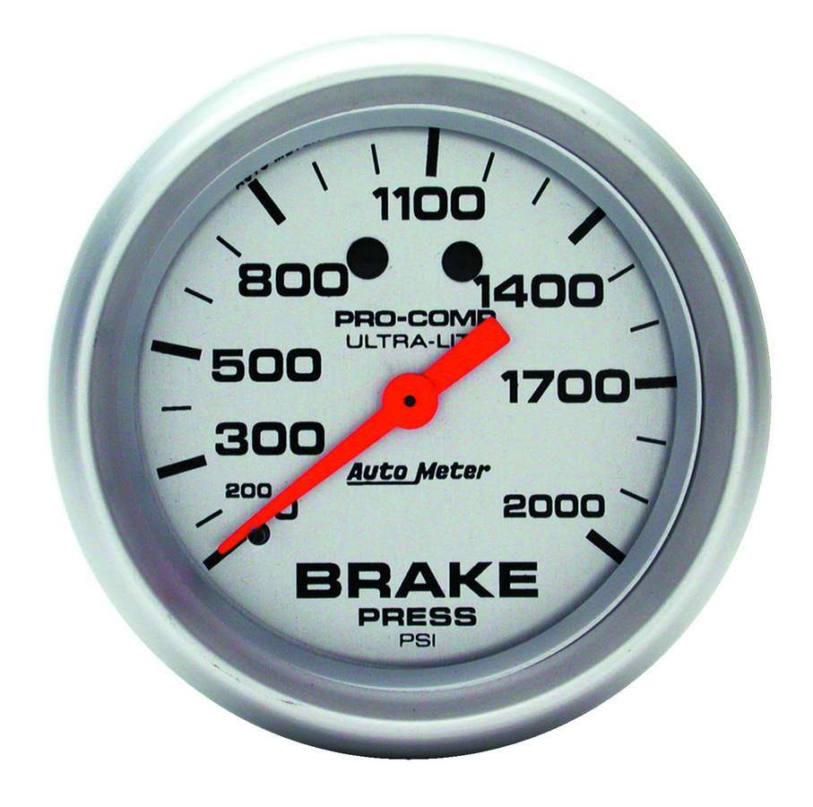 AutoMeter Brake Pressure Gauge - Ultra-Lite - 0-2000 psi - Mechanical - Analog - 2-5/8 in Diameter - Silver Face - Each