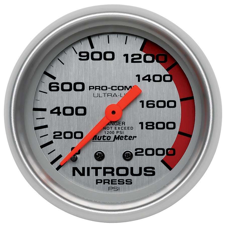AutoMeter Nitrous Pressure Gauge - Ultra-Lite - 0-2000 psi - Mechanical - Analog - Full Sweep - 2-5/8 in Diameter - Silver Face - Each