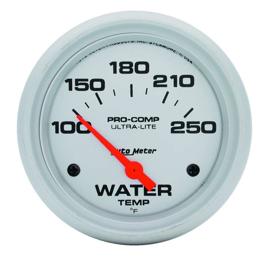 AutoMeter Water Temperature Gauge - Ultra-Lite - 100-250 Degree F - Electric - Analog - Short Sweep - 2-5/8 in Diameter - Silver Face - Each