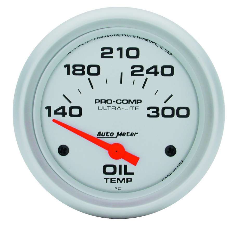 AutoMeter Oil Temperature Gauge - Ultra-Lite - 140-300 Degree F - Electric - Analog - Short Sweep - 2-5/8 in Diameter - Silver Face - Each