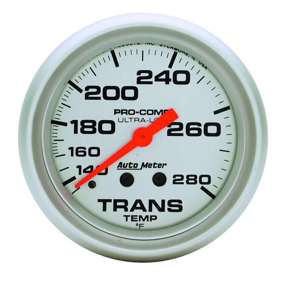 AutoMeter Transmission Temperature Gauge - Ultra-Lite - 140-280 Degree F - Mechanical - Analog - Full Sweep - 2-5/8 in Diameter - Silver Face - Each