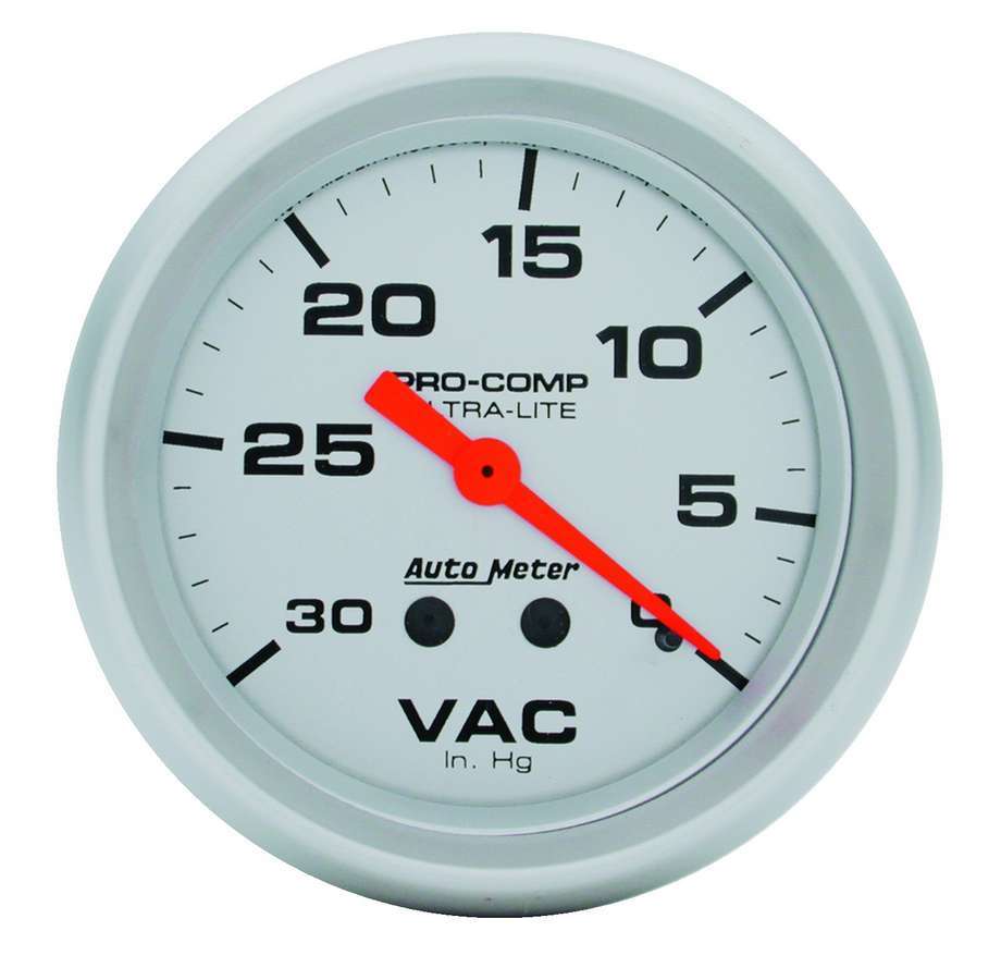 AutoMeter Vacuum Gauge - Ultra-Lite - 0-30 in HG - Mechanical - Analog - 2-5/8 in Diameter - Silver Face - Each