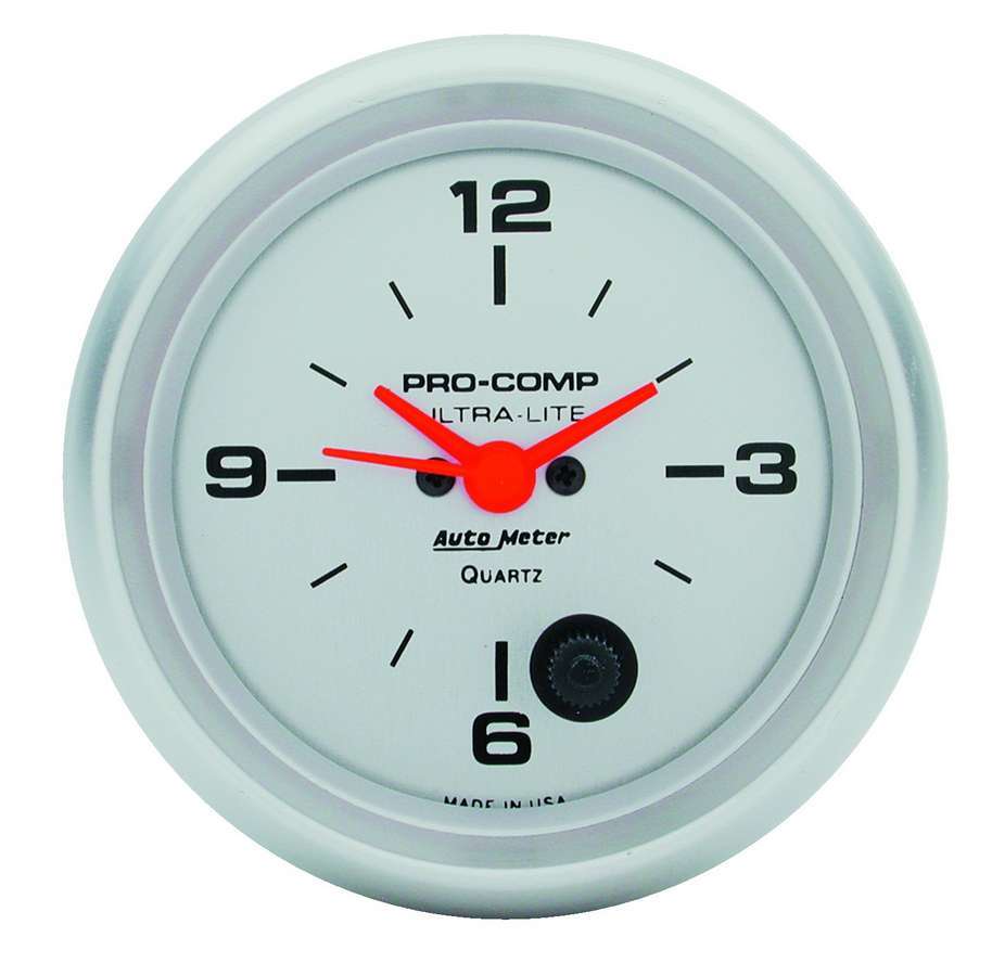 AutoMeter Clock Gauge - Ultra-Lite - Electric - Analog - 2-5/8 in Diameter - Silver Face - Each