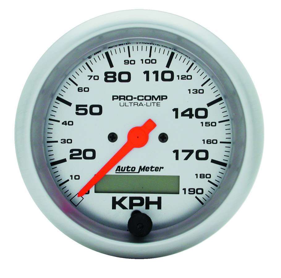 AutoMeter Speedometer - Ultra-Lite - 190 KPH - Electric - Analog - 3-3/8 in Diameter - Programmable - Silver Face - Each