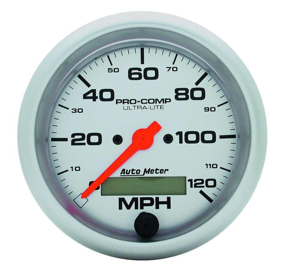 AutoMeter Speedometer - Ultra-Lite - 120 MPH - Electric - Analog - 3-3/8 in Diameter - Programmable - Silver Face - Each