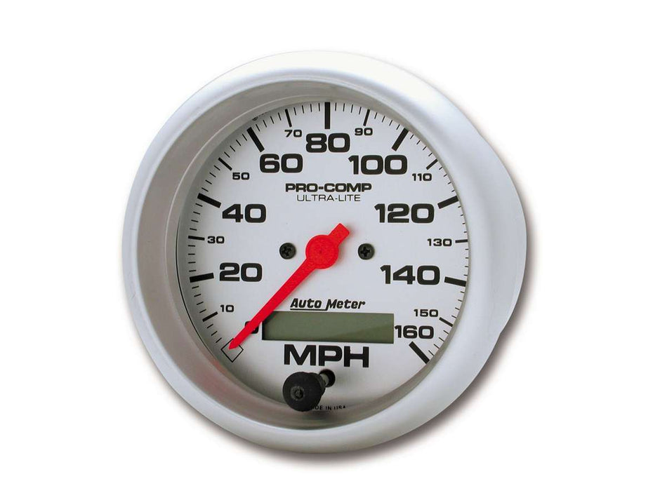 AutoMeter Speedometer - Ultra-Lite - 160 MPH - Electric - Analog - 3-3/8 in Diameter - Programmable - Silver Face - Each
