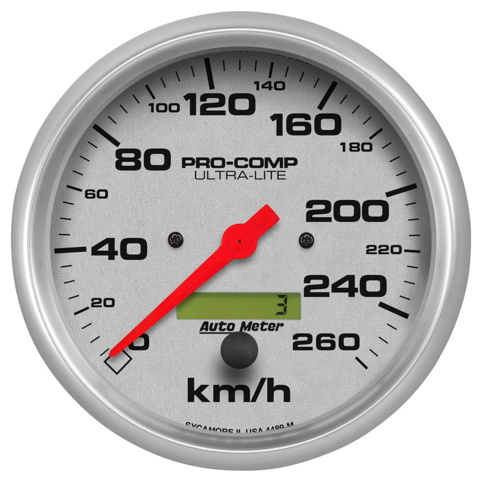 AutoMeter Speedometer - Ultra-Lite - 260 KPH - Electric - Analog - 5 in Diameter - Programmable - Silver Face - Each