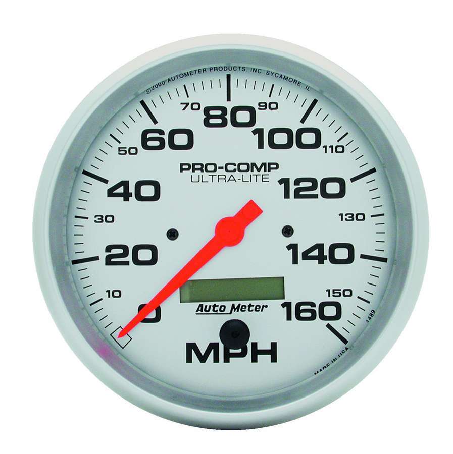 AutoMeter Speedometer - Ultra-Lite - 160 MPH - Electric - Analog - 5 in Diameter - Programmable - Silver Face - Each