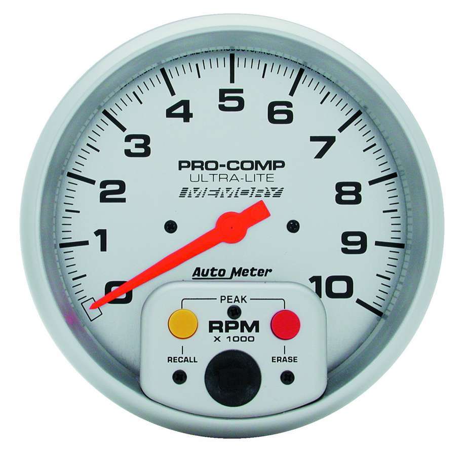 AutoMeter Tachometer - Ultra-Lite - 10000 RPM - Electric - Analog - 5 in Diameter - Memory - Dash Mount - Silver Face - Each