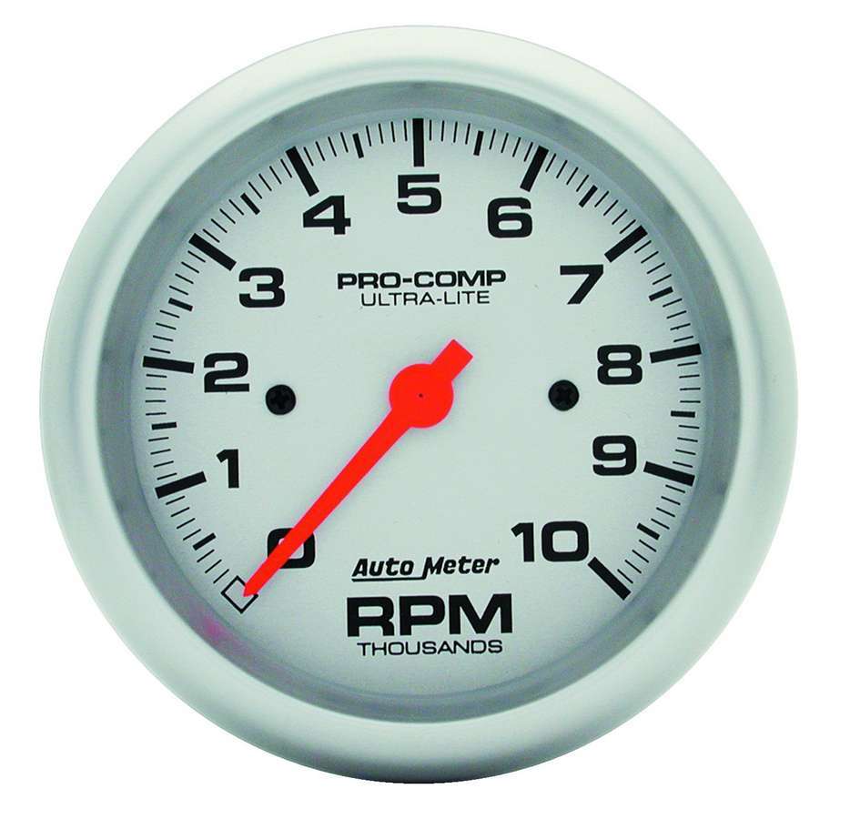 AutoMeter Tachometer - Ultra-Lite - 10000 RPM - Electric - Analog - 3-3/8 in Diameter - Dash Mount - Silver Face - Each