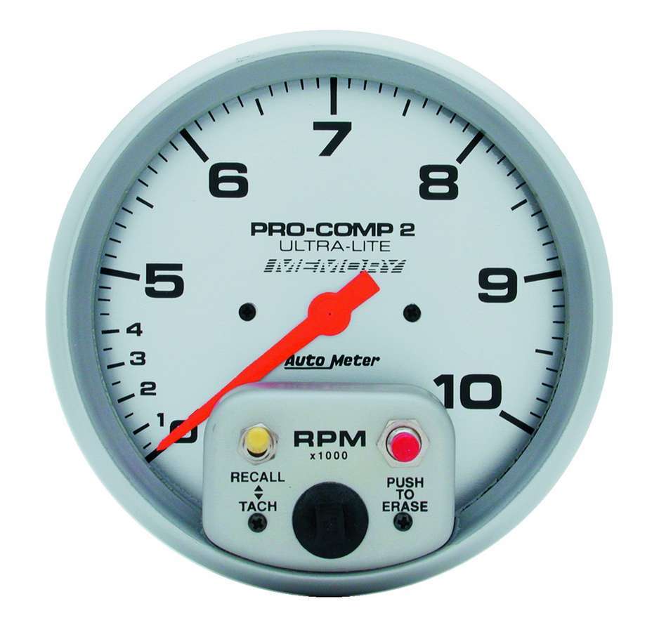 AutoMeter Tachometer - Ultra-Lite - 10000 RPM - Electric - Analog - 5 in Diameter - Memory - Dash Mount - Silver Face - Each