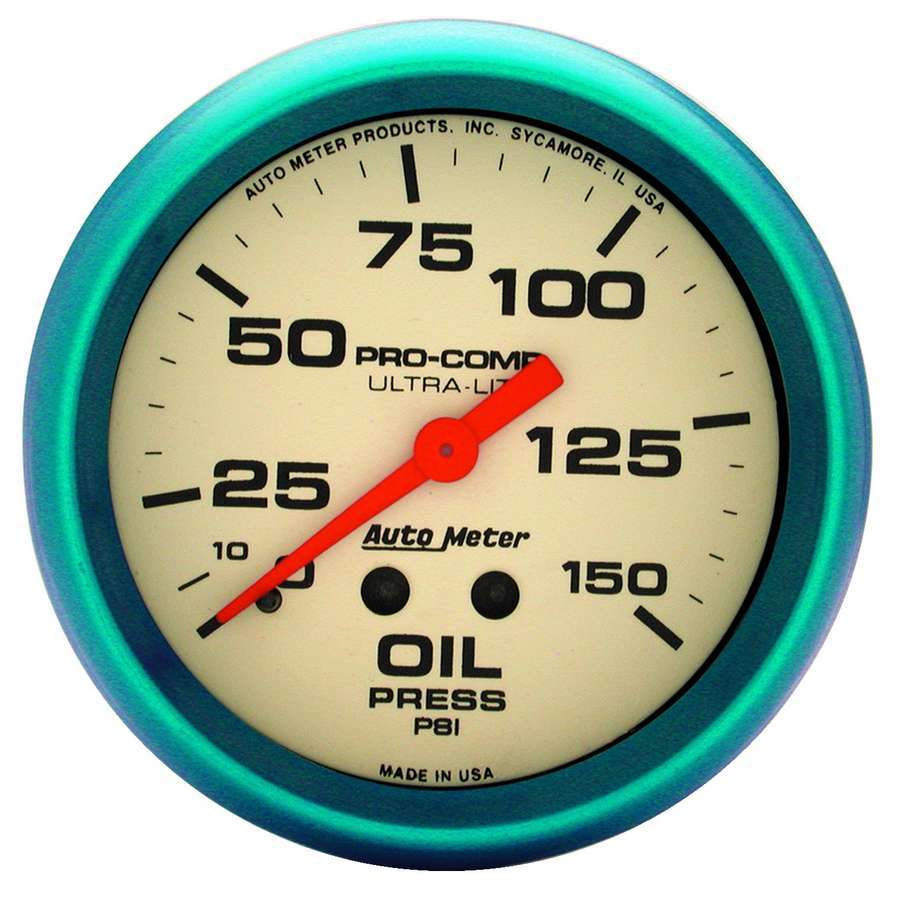 AutoMeter Oil Pressure Gauge - Ultra-Nite - 0-150 psi - Mechanical - Analog - Full Sweep - 2-5/8 in Diameter - White Face - Each