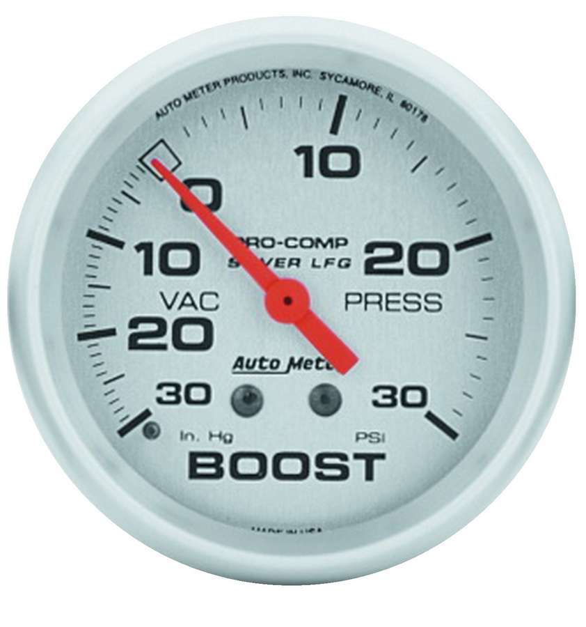 AutoMeter Boost / Vacuum Gauge - Ultra-Lite - 30 in HG-30 psi - Mechanical - Analog - 2-5/8 in Diameter - Liquid Filled - Silver Face - Each