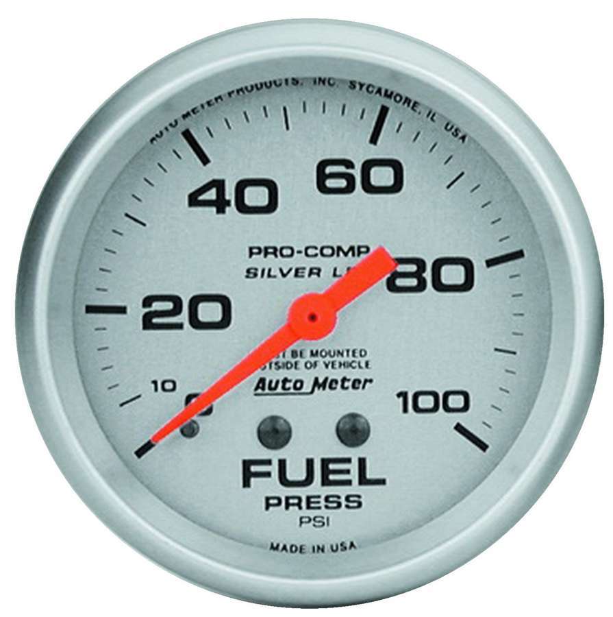 AutoMeter Fuel Pressure Gauge - Ultra-Lite - 0-100 psi - Mechanical - Analog - Full Sweep - 2-5/8 in Diameter - Liquid Filled - Silver Face - Each