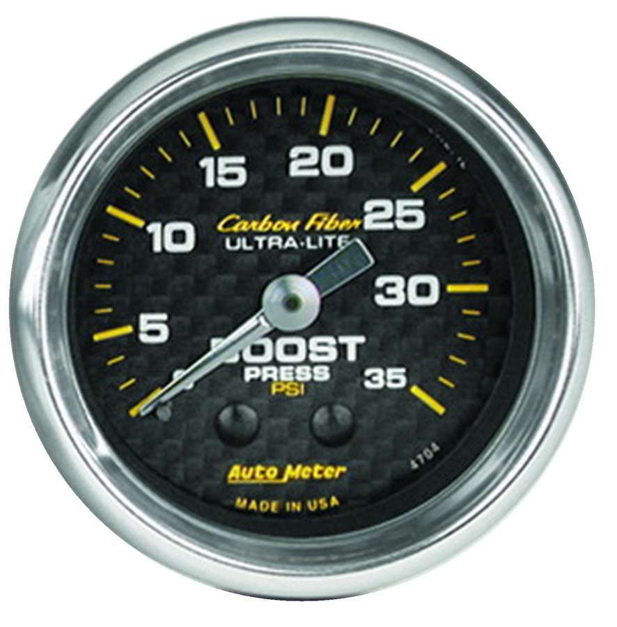 AutoMeter Boost Gauge - Carbon Fiber - 0-35 psi - Mechanical - Analog - 2-1/16 in Diameter - Carbon Fiber Look Face - Each