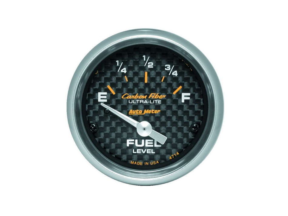 AutoMeter Fuel Level Gauge - Carbon Fiber - 0-90 ohm - Electric - Analog - Short Sweep - 2-1/16 in Diameter - Carbon Fiber Look Face - Each