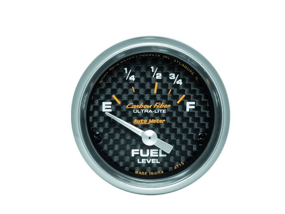 AutoMeter Fuel Level Gauge - Carbon Fiber - 73-10 ohm - Electric - Analog - Short Sweep - 2-1/16 in Diameter - Carbon Fiber Look Face - Each