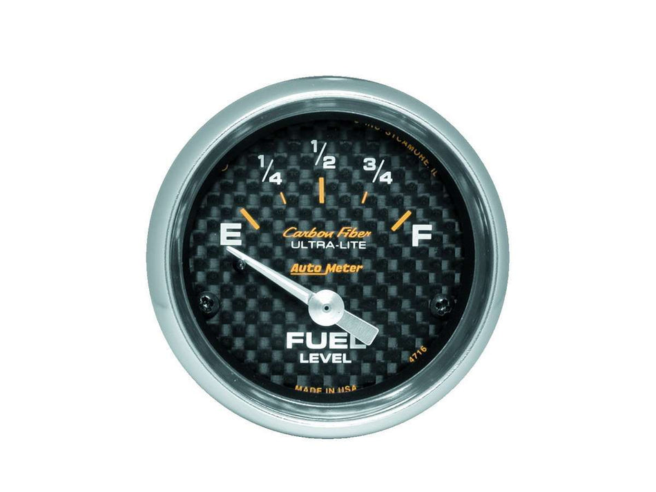 AutoMeter Fuel Level Gauge - Carbon Fiber - 240-33 ohm - Electric - Analog - Short Sweep - 2-1/16 in Diameter - Carbon Fiber Look Face - Each