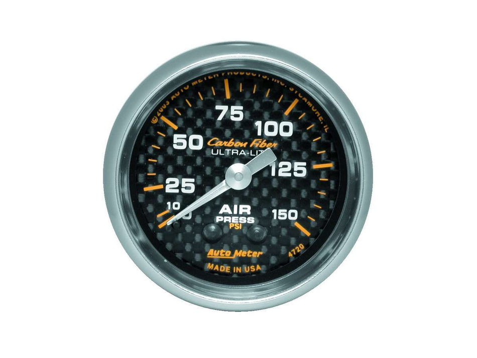 AutoMeter Air Pressure Gauge - Carbon Fiber - 0-150 psi - Mechanical - Analog - 2-1/16 in Diameter - Carbon Fiber Look Face - Each