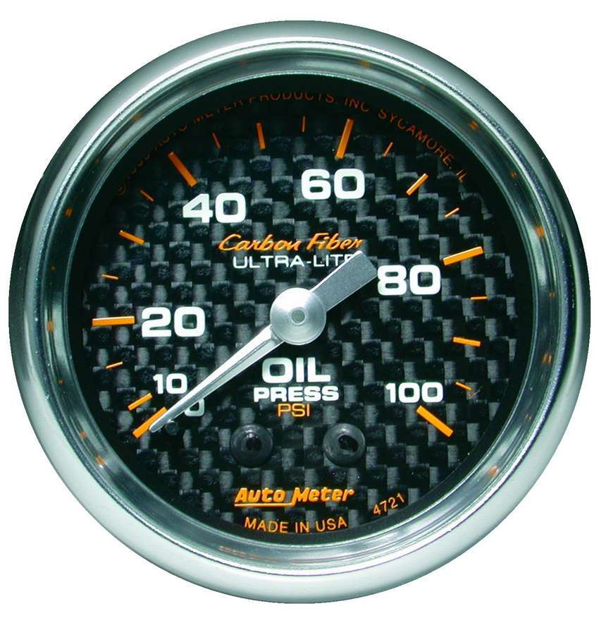 AutoMeter Oil Pressure Gauge - Carbon Fiber - 0-100 psi - Mechanical - Analog - Full Sweep - 2-1/16 in Diameter - Carbon Fiber Look Face - Each