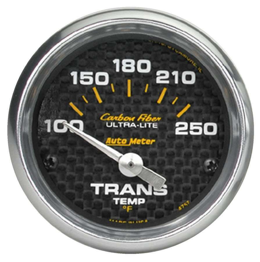 AutoMeter Transmission Temperature Gauge - Carbon Fiber - 100-250 Degree F - Electric - Analog - Short Sweep - 2-1/16 in Diameter - Carbon Fiber Look Face - Each