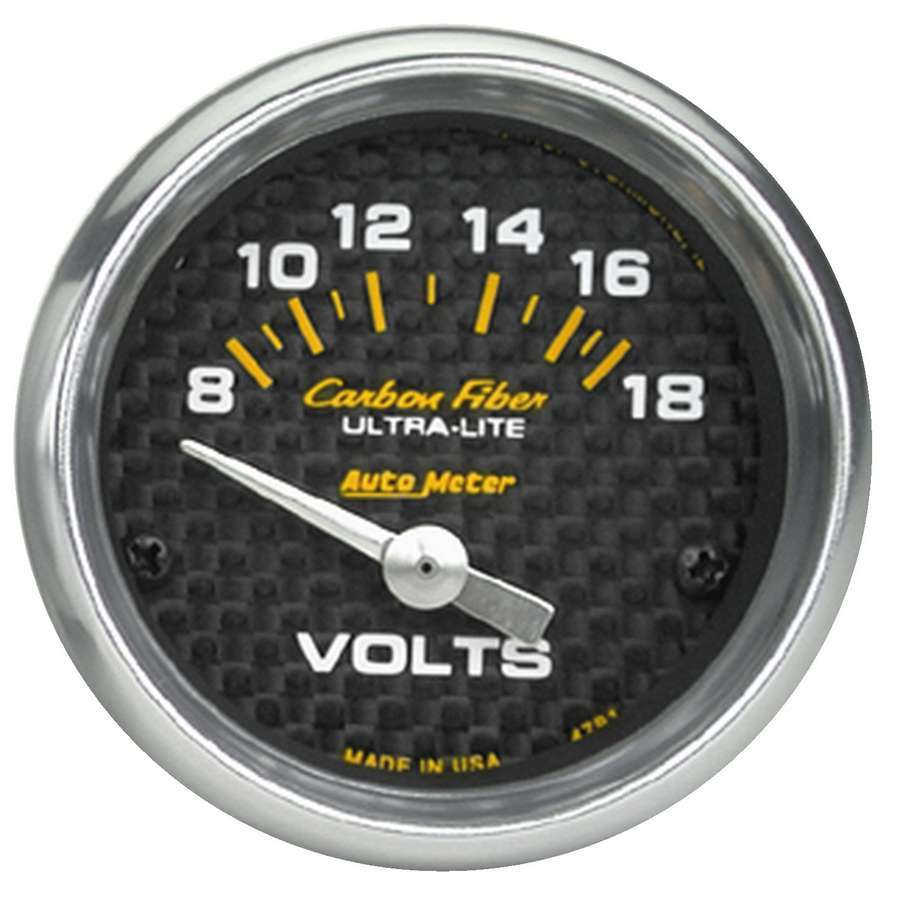 AutoMeter Voltmeter - Carbon Fiber - 8-18V - Electric - Analog - Short Sweep - 2-1/16 in Diameter - Carbon Fiber Look Face - Each