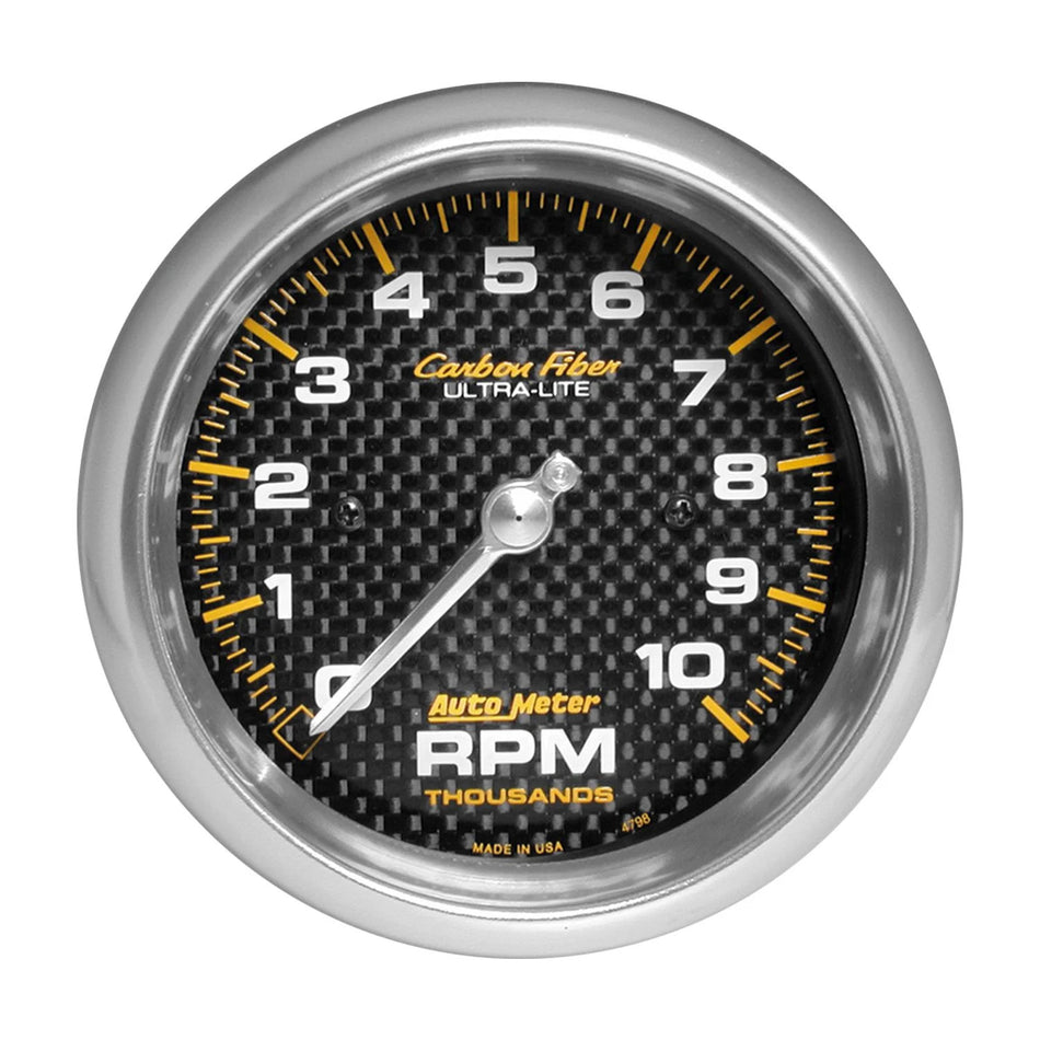 AutoMeter Tachometer - Carbon Fiber - 10000 RPM - Electric - Analog - 3-3/8 in Diameter - Dash Mount - Carbon Fiber Look Face - Each