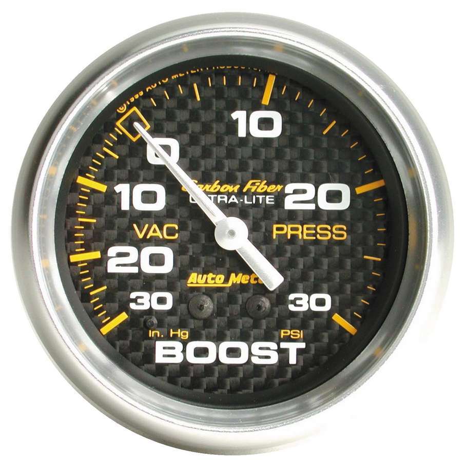AutoMeter Boost / Vacuum Gauge - Carbon Fiber - 30 in HG-30 psi - Mechanical - Analog - 2-5/8 in Diameter - Carbon Fiber Look Face - Each