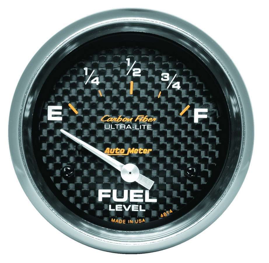 AutoMeter Fuel Level Gauge - Carbon Fiber - 0-90 ohm - Electric - Analog - Short Sweep - 2-5/8 in Diameter - Carbon Fiber Look Face - Each