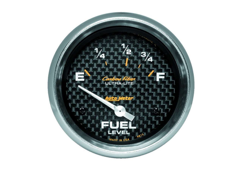 AutoMeter Fuel Level Gauge - Carbon Fiber - 73-10 ohm - Electric - Analog - Short Sweep - 2-5/8 in Diameter - Carbon Fiber Look Face - Each