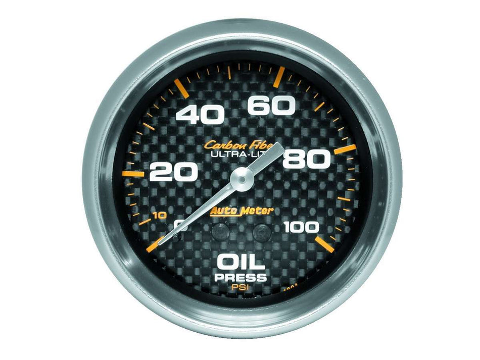 AutoMeter Oil Pressure Gauge - Carbon Fiber - 0-100 psi - Mechanical - Analog - Full Sweep - 2-5/8 in Diameter - Carbon Fiber Look Face - Each