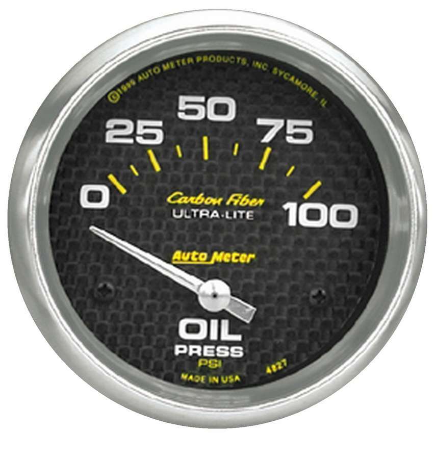 AutoMeter Oil Pressure Gauge - Carbon Fiber - 0-100 psi - Electric - Analog - Short Sweep - 2-5/8 in Diameter - Carbon Fiber Look Face - Each