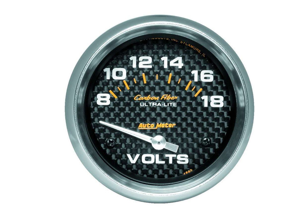 AutoMeter Voltmeter - Carbon Fiber - 8-18V - Electric - Analog - Short Sweep - 2-5/8 in Diameter - Carbon Fiber Look Face - Each