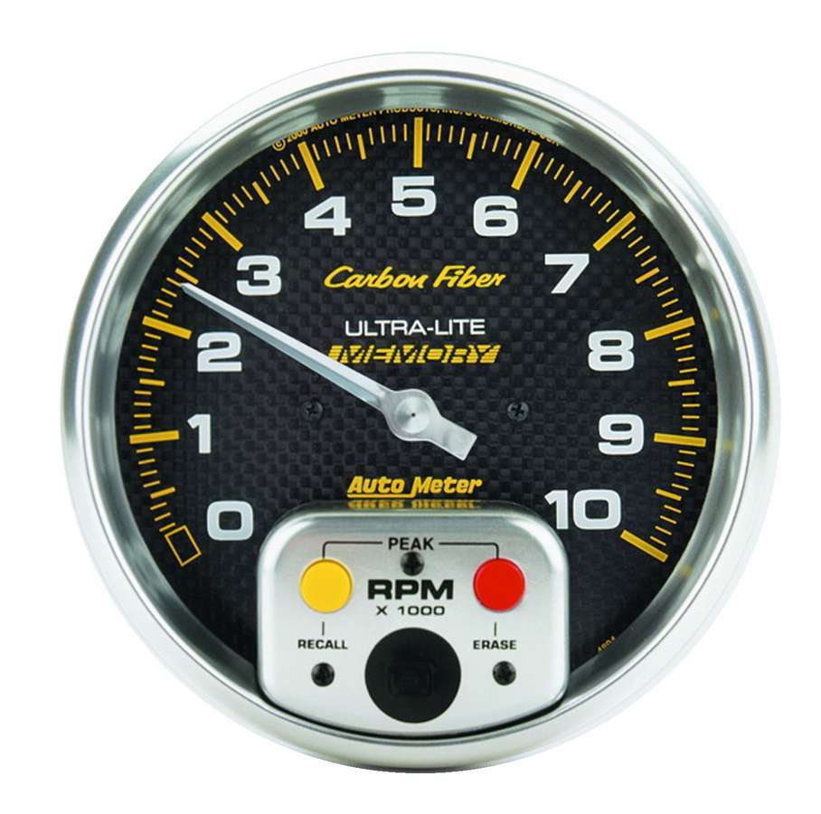 AutoMeter Tachometer - Carbon Fiber - 10000 RPM - Electric - Analog - 5 in Diameter - Memory - Dash Mount - Carbon Fiber Look Face - Each