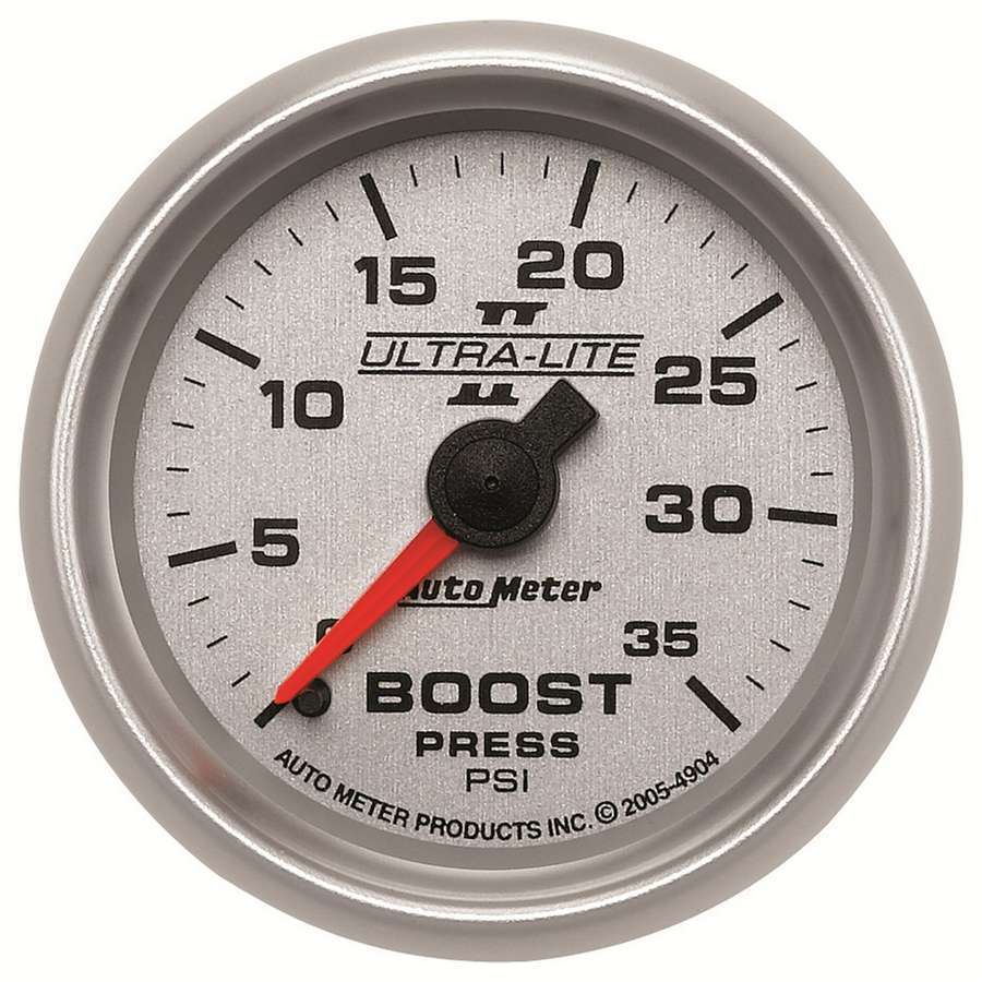 AutoMeter Boost Gauge - Ultra-Lite II - 0-35 psi - Mechanical - Analog - 2-1/16 in Diameter - Silver Face - Each