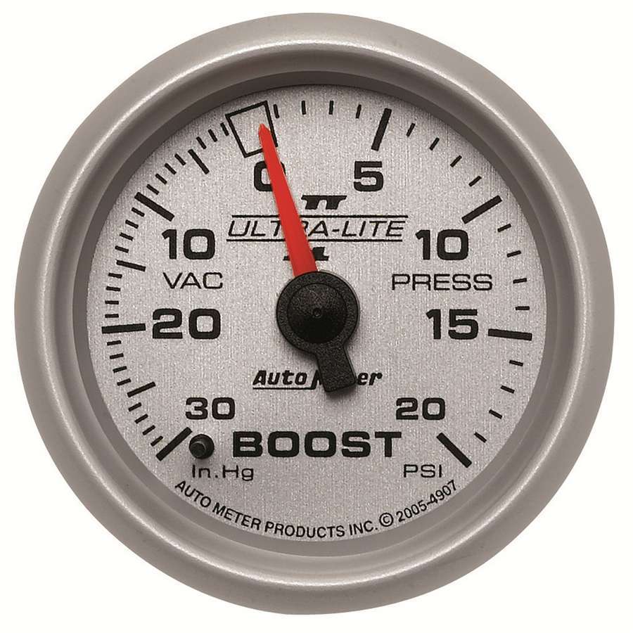 AutoMeter Boost / Vacuum Gauge - Ultra-Lite II - 30 in HG-20 psi - Mechanical - Analog - 2-1/16 in Diameter - Silver Face - Each