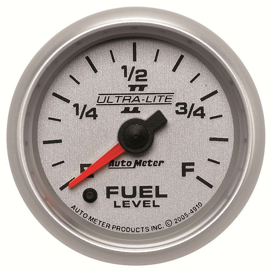 AutoMeter Fuel Level Gauge - Ultra-Lite II - 0-280 ohm - Electric - Analog - Full Sweep - 2-1/16 in Diameter - Programmable - Silver Face - Each