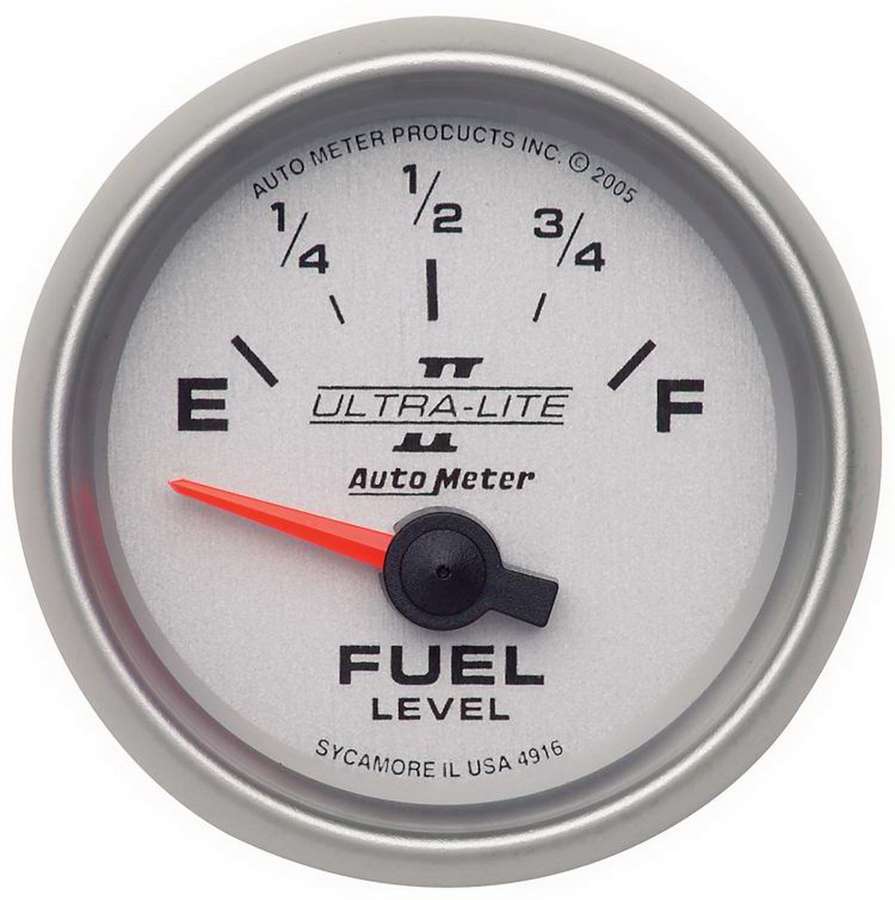 AutoMeter Fuel Level Gauge - Ultra-Lite II - 240-33 ohm - Electric - Analog - Short Sweep - 2-1/16 in Diameter - Silver Face - Each