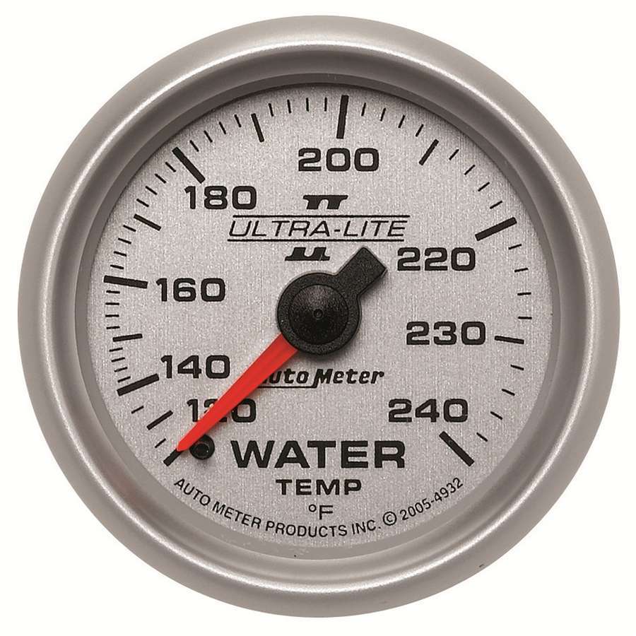 AutoMeter Water Temperature Gauge - Ultra-Lite II - 120-240 Degree F - Mechanical - Analog - Full Sweep - 2-1/16 in Diameter - Silver Face - Each