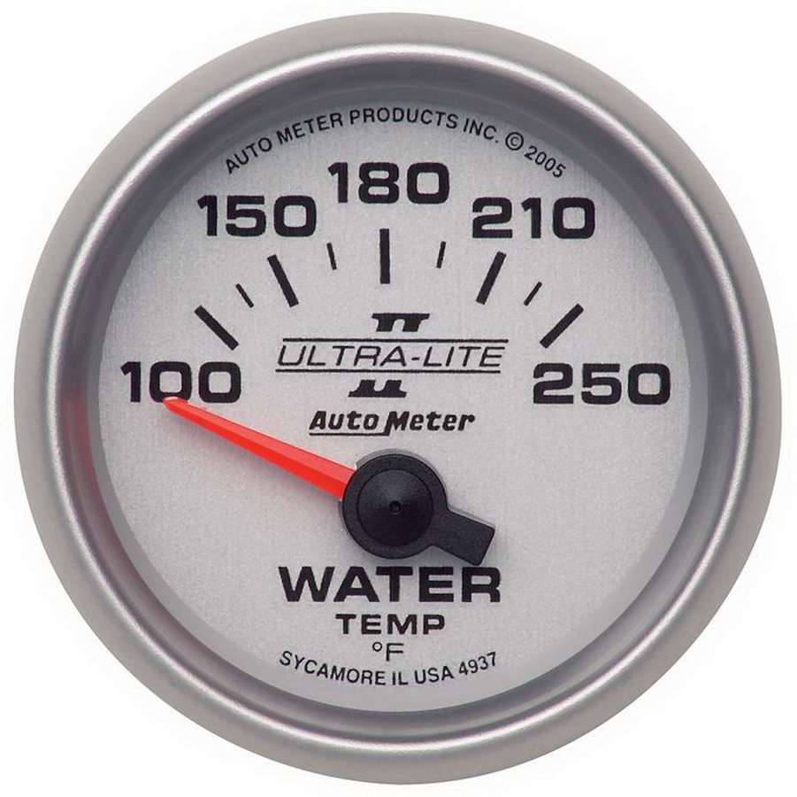 AutoMeter Water Temperature Gauge - Ultra-Lite II - 100-250 Degree F - Electric - Analog - Short Sweep - 2-1/16 in Diameter - Silver Face - Each