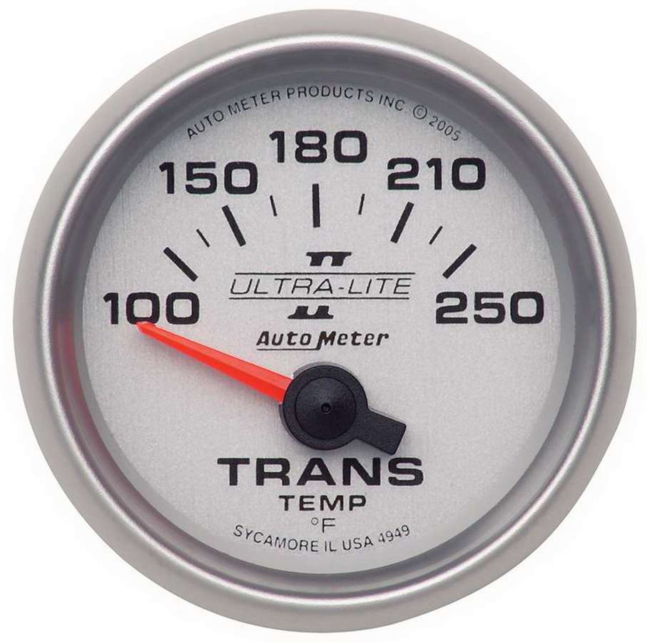 AutoMeter Transmission Temperature Gauge - Ultra-Lite II - 100-250 Degree F - Electric - Analog - Short Sweep - 2-1/16 in Diameter - Silver Face - Each